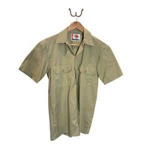 Dickies Short Sleeve Work Shirt Khaki‎ Beige Men Size Small Button Up Casual